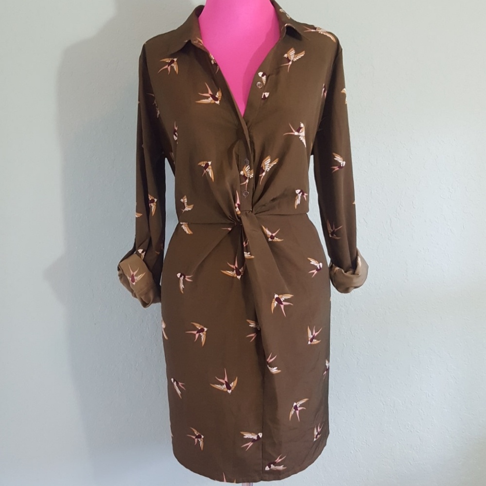 Abercrombie & Fitch olive sparrow print shirt dres